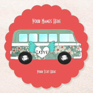 Porta-copo De Papel Hippie Camper Van Love Heart Divertido Romântico