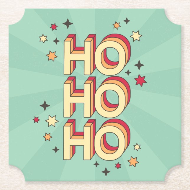 Porta-copo De Papel Ho ho ho natal texto sazonal e estrelas (Frente)