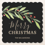 Porta-copo De Papel Holly e Berries no Black Merry<br><div class="desc">Sagrado elegante e bagas com Feliz Natal ou sua própria informação em caracteres quicos em qualquer cor (nós usamos ouro) e em qualquer fundo colorido (nós usamos preto.) Todas as cores de texto, fontes e fontes podem ser modificadas, basta clicar no link "personalizar mais" e usar nossa ferramenta de design...</div>
