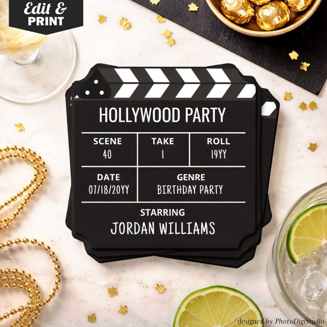 Porta-copo De Papel Hollywood Party Coasters, Custom Clapperboard  (Hollywood Party Coasters, Custom Clapperboard Paper Coaster)