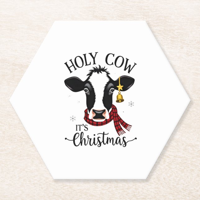 Porta-copo De Papel Holy Cow It's Christmas Funny Cow Lover Farm Anima (Frente)