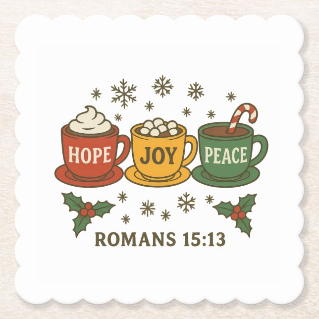 Porta-copo De Papel Hope joy Peace and Cocoa (Frente)