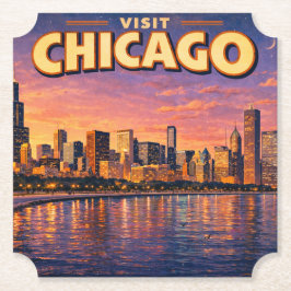 Porta-copo De Papel Horizonte de Chicago e Lago Michigan à noite
