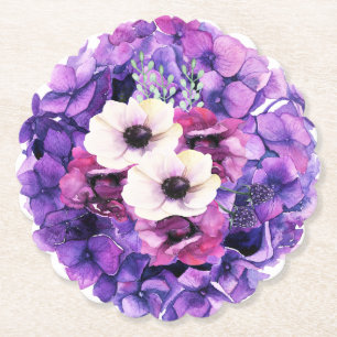 Porta-copo De Papel Hydranger em Púrpura com Flores Brancas