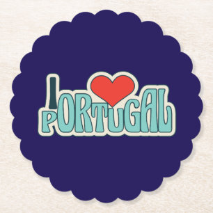 Porta-copo De Papel I Love Portugal Retro Groovy Heart Design