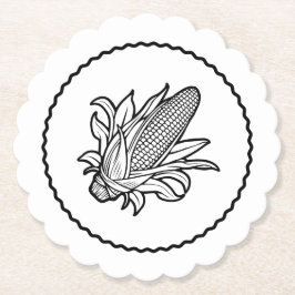 Porta-copo De Papel Ícone de espiga de milho preto e branco com folhas