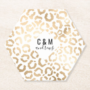 Porta-copo De Papel Impressão Animal Leopardo Branco Dourado Elegante