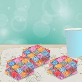 Porta-copo De Papel Impressão Colorida de Patchwork com Monograma