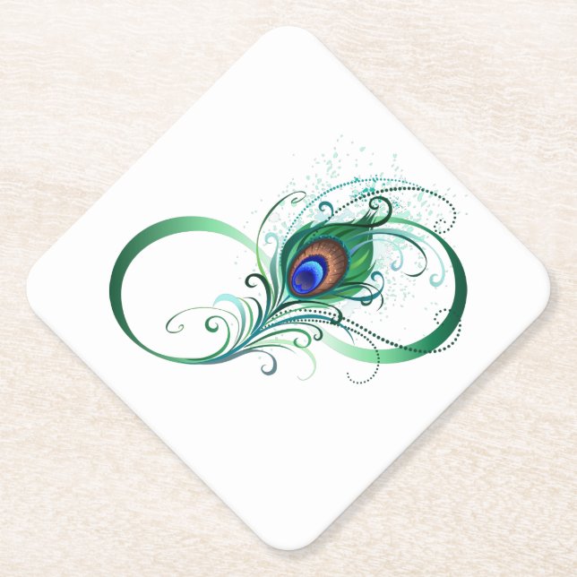 Porta-copo De Papel Infinity Symbol with Peacock Feather (Frente)