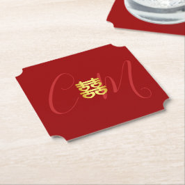 Porta-copo De Papel Iniciais do casal casamento chinês vermelho