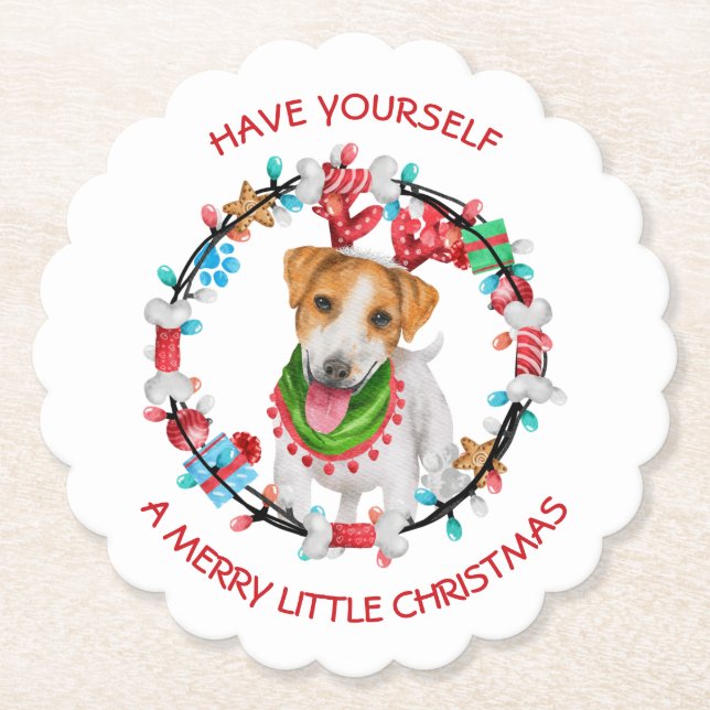 Porta-copo De Papel Jack Russell Terrier Tem Um Feliz Natal (Frente)