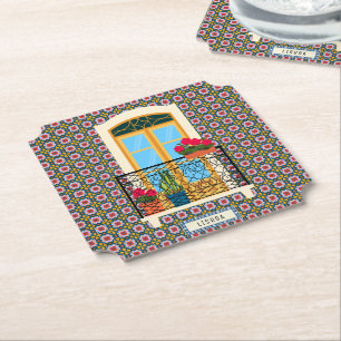 Porta-copo De Papel Janela da casa de Lisboa com plantas e azulejos