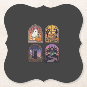 Porta-copo De Papel Janela Gótica de Halloween Fantasma Abóbora Gato P