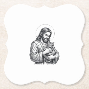 Porta-copo De Papel Jesus Antigo Segurando Gato Gravura Gráfico_1