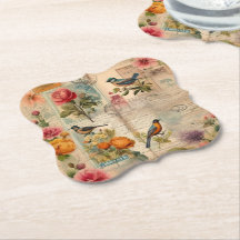 Junk Journal Seite mit Blumen + Vögel -