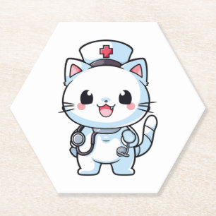 Porta-copo De Papel Kawaii Cat como enfermeira