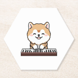 Porta-copo De Papel Kawaii Cute Dog Tocando Teclado Piano