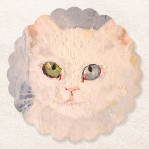 Porta-copo De Papel Kitten Branco com Olhos Azuis e Livro Verde