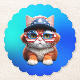 Porta-copo De Papel Kitten Vestindo Óculos Americanos Hat- 37654