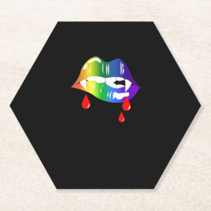 Porta-copo De Papel Lábios do Rainbow Vampire mordendo - Camisa do Org