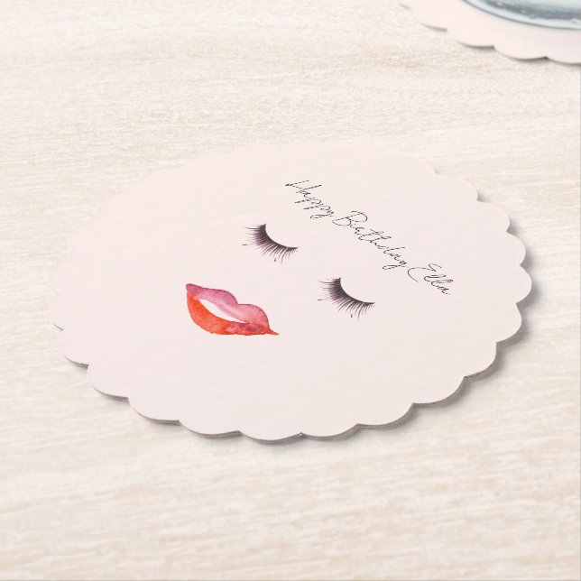 Porta-copo De Papel Lábios Rosa Bege e Cílios de Aniversário (Angular)