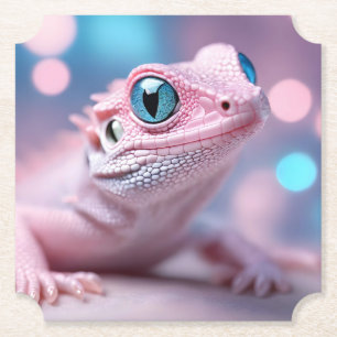Porta-copo De Papel Lagarto Rosa Pequenino com Olhos Azuis Grandes