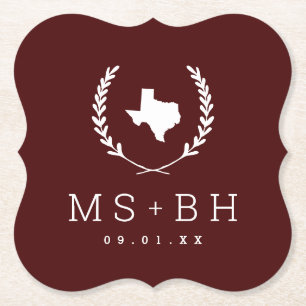 Porta-copo De Papel Laurel Crest Texas Wedding Monograma Borgonha