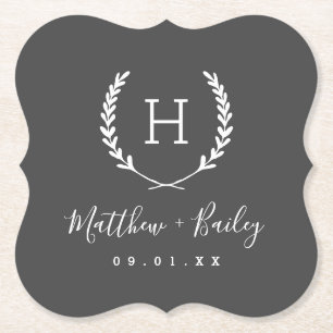 Porta-copo De Papel Laurel Crest Wedding Monograma