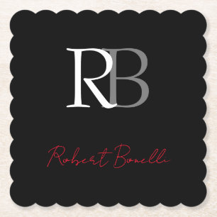 Porta-copo De Papel Letras iniciais monogramadas pretas modernas simpl