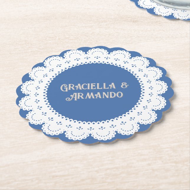 Porta-copo De Papel Light Blue Minimalist Paper Wedding Coasters (Angular)