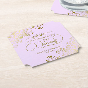 Porta-copo De Papel Lilac Roxo e Dourado Não tome o meu casamento com