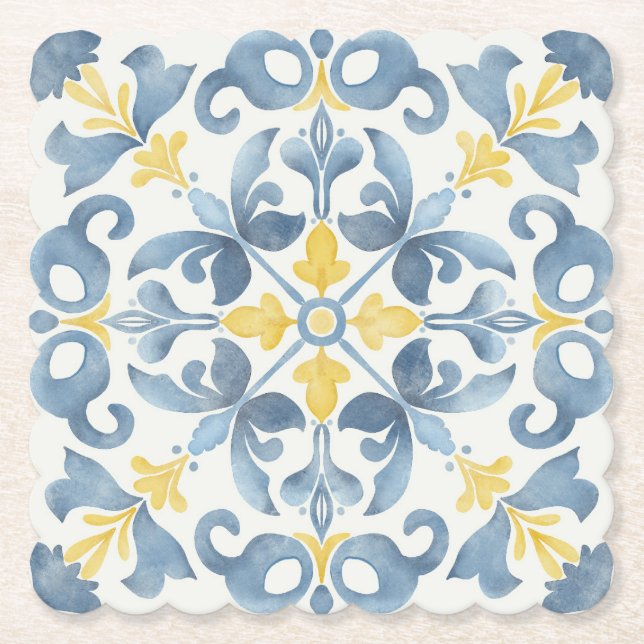 Porta-copo De Papel Limão de Azulejo Azul Italiano (Frente)