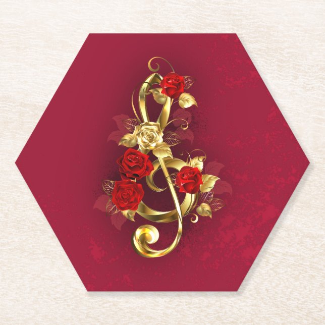Porta-copo De Papel Limpeza de ouro com Flores Rosa (Frente)