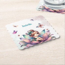 Porta-copo De Papel Linda fada sentada dentro da flor