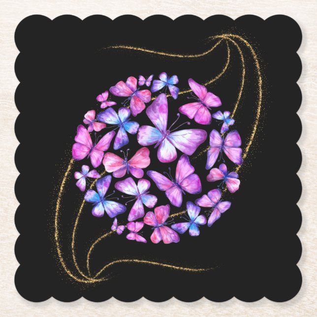 Porta-copo De Papel Lindas Borboletas de Aquarela com Bling Dourado (Frente)