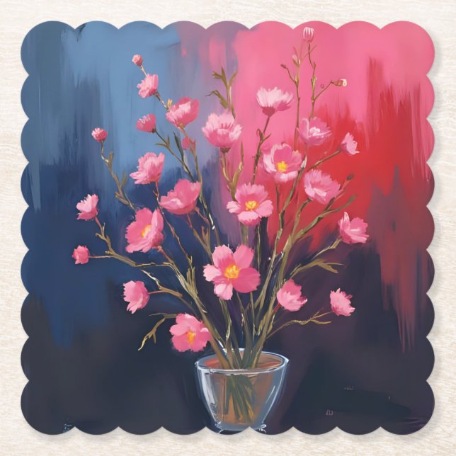 Porta-copo De Papel Lindas Flores Em Um Vaso (Frente)