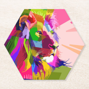 Porta-copo De Papel Lion Colorful Pop Prismatic Art Design-62501