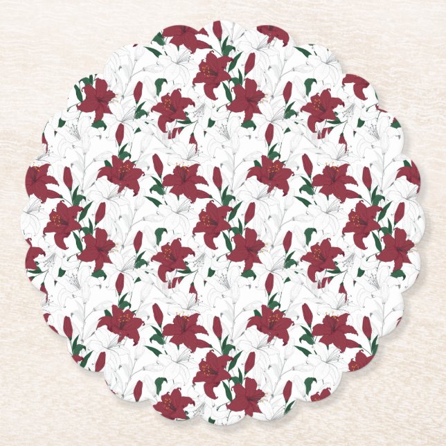 Porta-copo De Papel Lírios de Natal Vermelho e Branco (Frente)