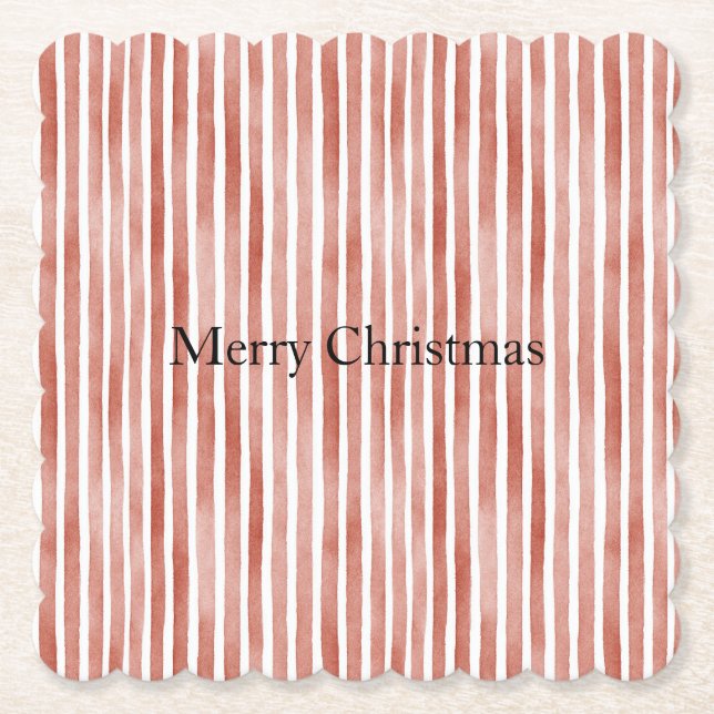 Porta-copo De Papel Listras Brancas Vermelhas de Natal (Frente)