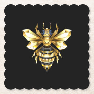Porta-copo De Papel Logotipo Faux Gold Foil Polygonal da Abelha em Pre