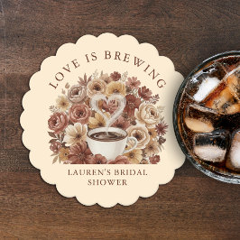 Porta-copo De Papel Love is Brewing Brown Floral Coffee Heart Bridal