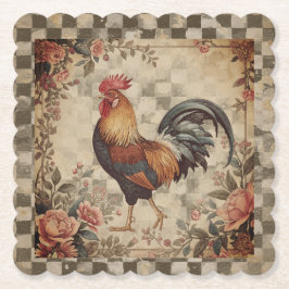 Porta-copo De Papel Lovely Vintage Rooster and Flowers Pattern