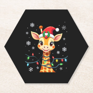 Porta-copo De Papel Luzes de Natal Girafa Fofa Chapéu do Papai Noel Pi
