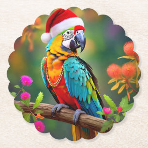 Porta-copo De Papel Macaw de Natal Vestindo um Chapéu Santa- 56485
