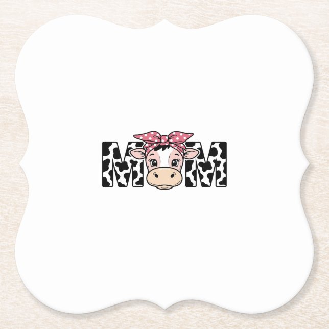 Porta-copo De Papel Mãe Vaca Fofa com Laço Design Gráfico_1 (Frente)