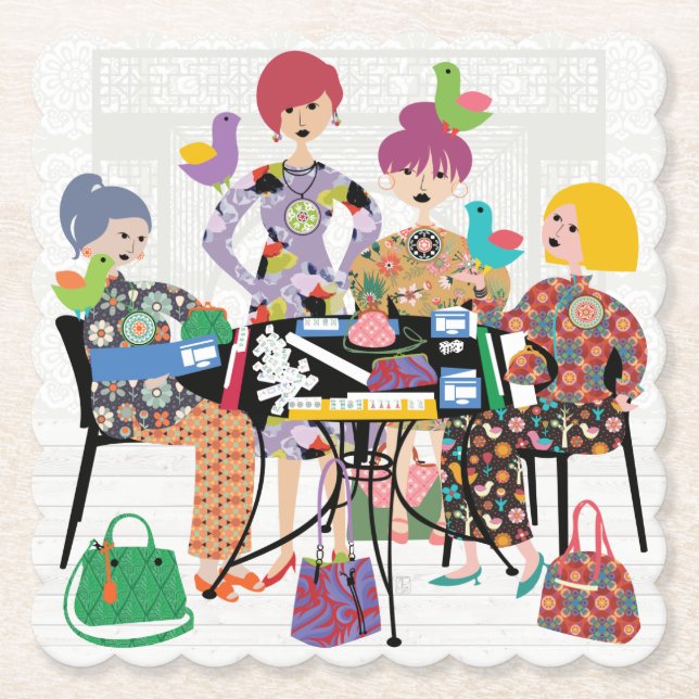 Porta-copo De Papel Mah Jongg Birds Paper Portas copos (Frente)