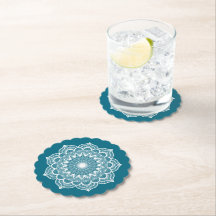 Mandala Branco em Fundo Azul