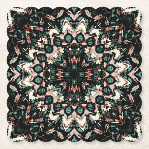 Porta-copo De Papel Mandala. Ornamento circular branco, verde, bege