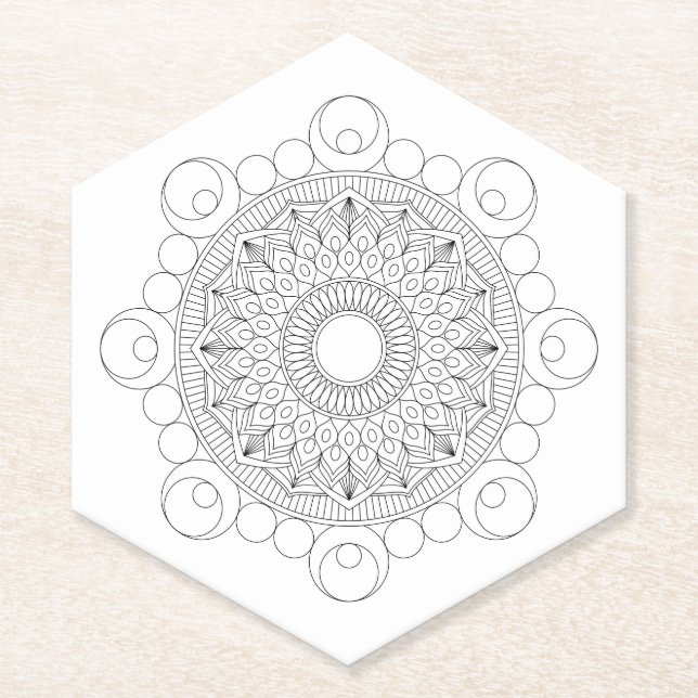 Porta-copo De Papel Mandala Preto e Branco v2 (Frente)