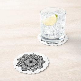 Porta-copo De Papel Mandala Preto em Fundo Branco